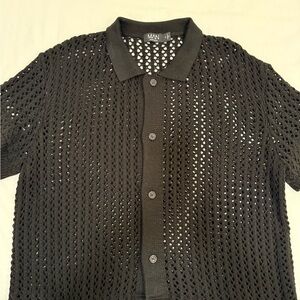 Boohoo Men's Black Open-Knit Shirt